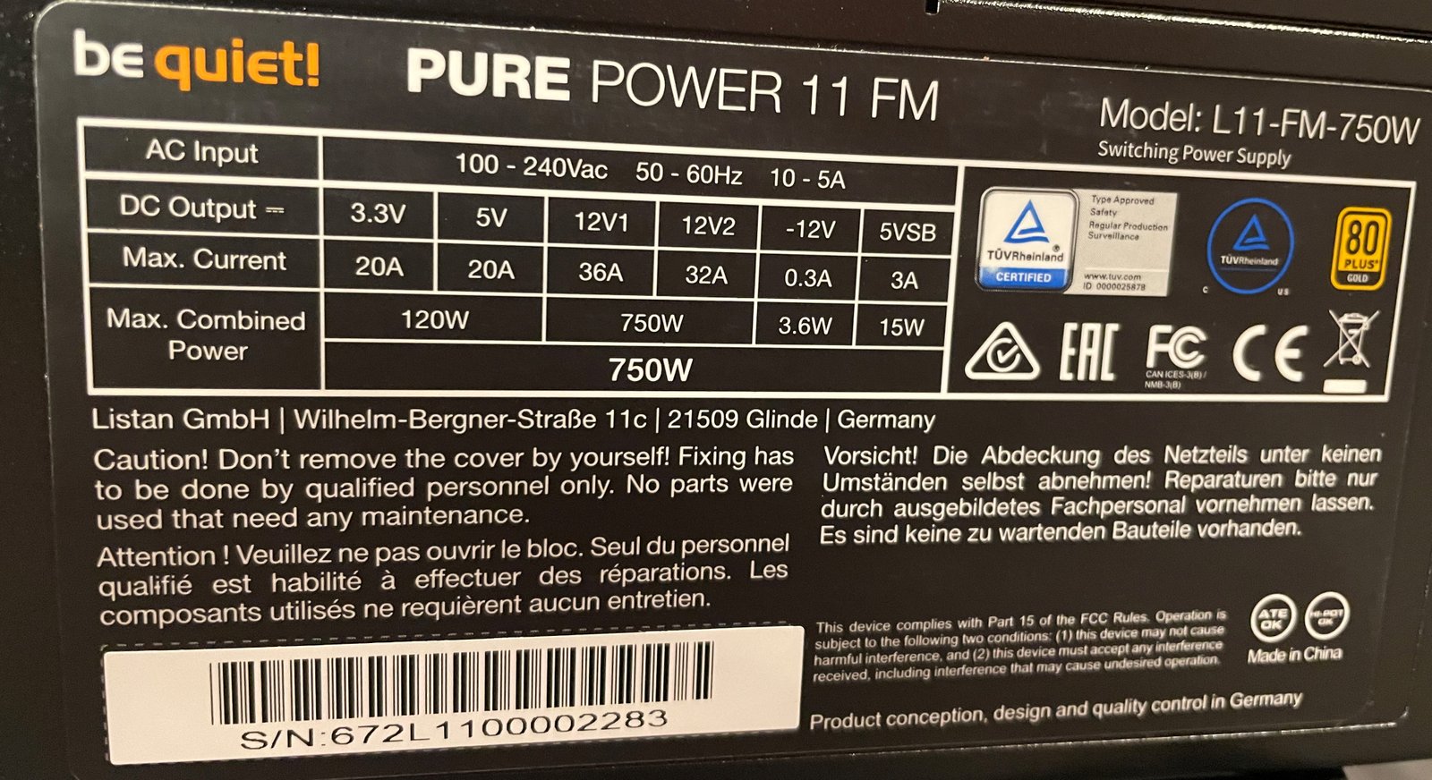 Specifications be quiet PURE POWER 11 FM 750W Review - Newb Computer Build